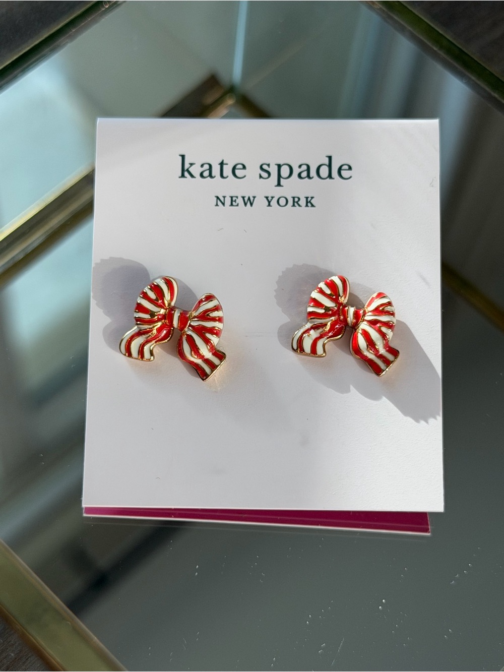 Kate Spade New York Candy Cane Stripe Red & White Bow Stud Earrings